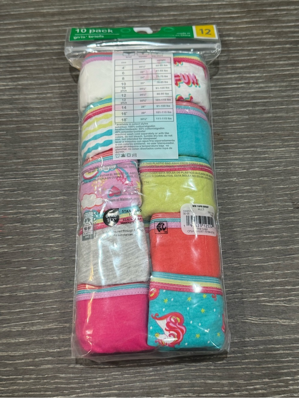 NWT Size 12 Wonder Nation Girls 10-Pack Briefs unicorn multicolor pattern - Picture 2 of 2
